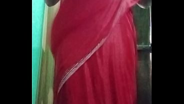 Indian Gay Crossdresser Bottom Gaurisissy real xxx homemade sex in Red Saree with heavy jwellery