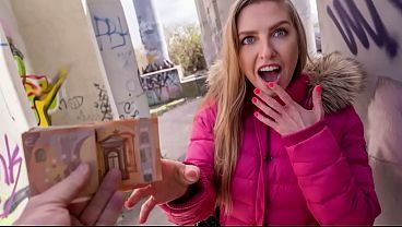 Blonde Beauty Sucks for Cash Then Takes It Doggy in a Secret Spot