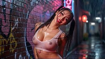 Asian Hooker and Naughty Librarian in Tiny Mini Skirt - Blowjob & Massive Facial AI Generated