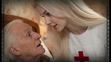 Nurse Katia seduces the old man, and he, with his rock-hard cock, fucks her until she swallows all his cum - AI-generated content