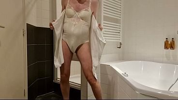 Man wearing Lingerie Body in shower
