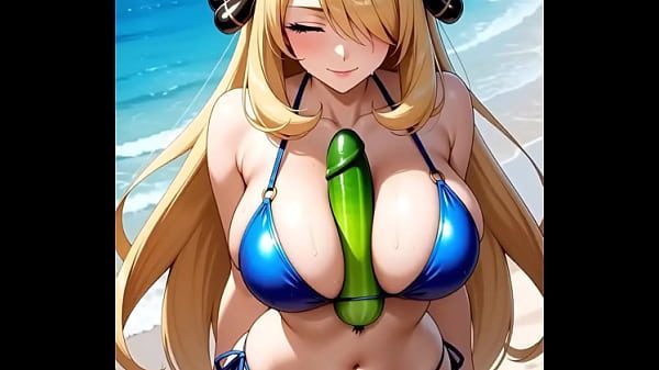 Maestra Pokémon Cynthia mostrando su delicioso cuerpo en la playa