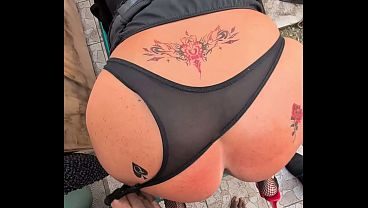 The white sissy gets fucked in the ass in the garden by a huge BBC cock.