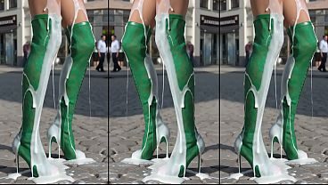High-Heels-Boots on the concrete full of cum