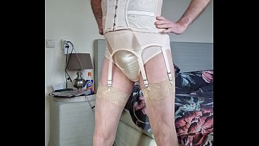 Crossdresser wearing vintage girdle