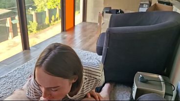 Waited a month for a blowjob, filled a cutie with cum with a bob