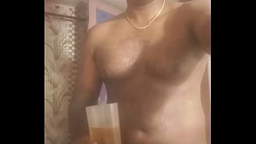 Dirty fag drink fresh piss in glass