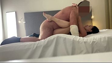 A young prostitute blows and fucks an older, fat, and hairy client
