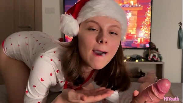 Gentle New Year's blowjob and sex with a cute real girl