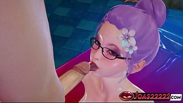 Hot Anime Girl Tsukiyama In The Pool Gives Two-Handed Handjob In Water, Frenulum Licking Fetish On Big Dick & Deepthroat Until Thick Cumshot – Uncensored 3D Hentai