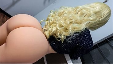 Hot blonde with a big ass fucking a subscriber with a thick cock_ she gets a load of cum an exciting shot upon condom removal (AI-Generated) (Realistic Sex Doll) (Over 18)