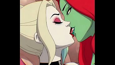 Harley Quinn x Poison Ivy lesbian kissing (Harley Quinn animated series/AI generated)