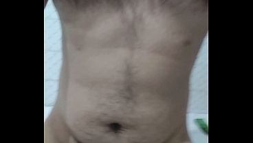 cumshot in morining with oiled dick