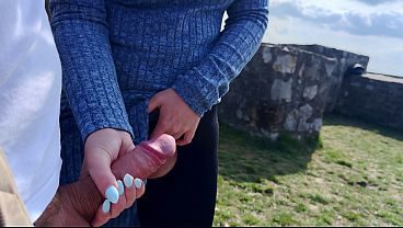 Girl can’t resist getting fucked at on old castle - Public Blowjob, Doggy Fuck and nearly caught