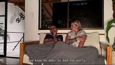 My stepson can't resist fucking my wet MILF pussy behind his father's back in the living room!