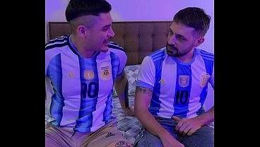 Watching the World Cup with my friend, we make a bet and I fuck him in the ass and mouth