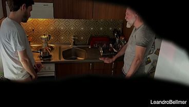 My real step-grandpa caught me masturbating in his kitchen!