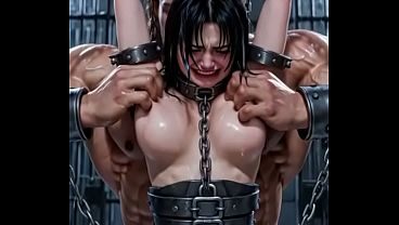 Montage of intense bondage scenarios, tickle dungeons, women chained up, prisoners, muscular women tickling midgets