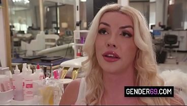 Blonde Trans Hairdresser Gets Ass Pounded by Customer