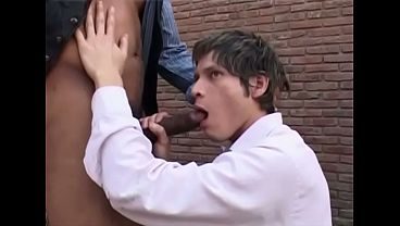 White boy gets fucked by two guys outdoors