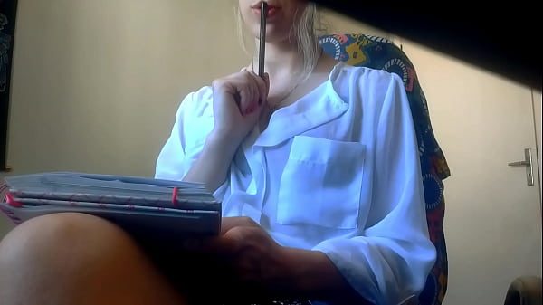 hot secretary no panties under the mini skirt , take off her bra and starting fingering her pussy