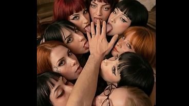 Harem reverse gangbang: 18 girls licking your left arm