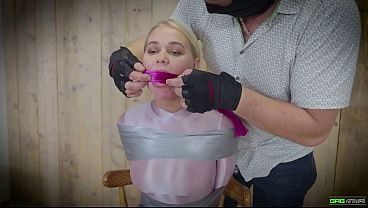 Darina - Blonde russian girl next door tied and gagged in bondage in glossy spandex catsuit EP