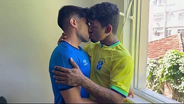 Two Latinos enjoying each other's bareback in Rio