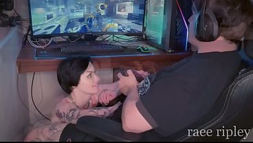 Under Desk Blowjob Helps His K/D!