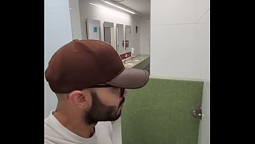 [RISKY] Muscular Latino solo in Public Mall Bathroom - Intense Exhibitionism BLAZEX