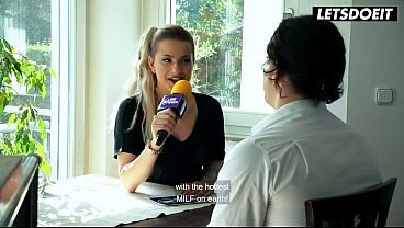 Blonde German MILF Interviews Him at the Table... Then She Starts Begging for His Cock