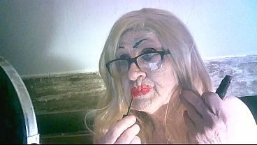 Ugly fuckpig old tranny slag Sarah applies makeup to try be attractive to men, and more like a real girl