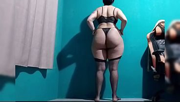 Big butt femboy with black lingerie