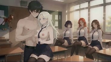 AI Hentai Muscular Guy Strips and Gropes Busty Blonde While Others Watch in Classroom part 1