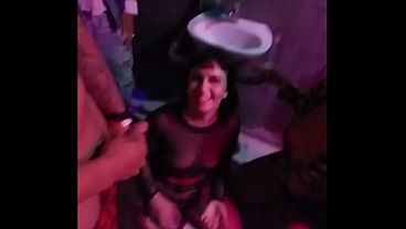 Amateur - 3 Girls giving blowjobs in a club bathroom in 3 Boys PV