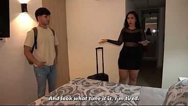 Big-bootied stepmom and her well-endowed stepson end up having sex after accidentally sharing a hotel bed.