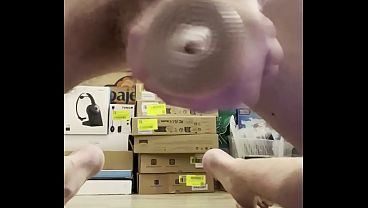 Big Dick Twink Cumming Hard With a Sex Toy Fleshlight and Huge 21cm Dildo