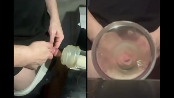 Pissing in a fleshlight helped by a friend POV