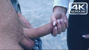 Public Parking Lot Handjob Gone Wild: Wet & sloppy Handjob leads to massive Tit Cumshot