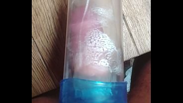 Big white cock, pumped and fat with cock ring get drained after session