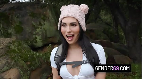 Hot brunette tgirl fucked during camping trip - Ember Fiera