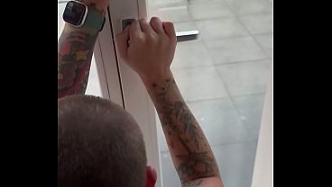 Switzerland hotel balcony quickie cum covered tits