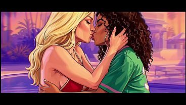 Grand theft auto V/VI cover girls lesbian kissing (AI generated)