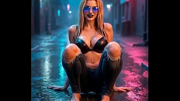 Cyberpunk goth revealing breasts in a dark alley - short compilation 2 - Nyx Loops - AI generated