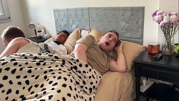 Don't Make a Noise so your Step-Brother won't Notice! - Threesome with Big Cock Tattoed Latino Twink