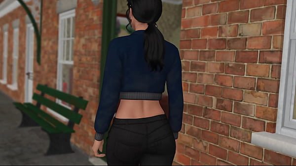 Two sides, Lindsey waves goodbye, turns around, and walks away sensually, catwalk.