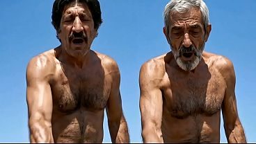Two old greek farmers are very horny and have fun with a tourist - AI Generated