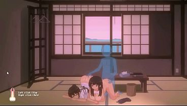 Hentai game Summer days vacation . Man having sex with 2 hot ladies