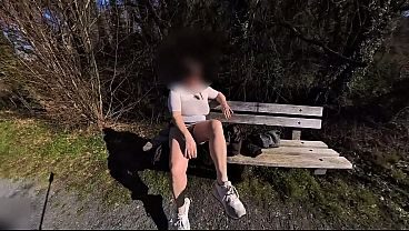 My pussy exposed on a public bench.