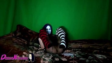 DashaNoihara #19 - Transgirl plays in stripe stockings and black sheer pantyhose